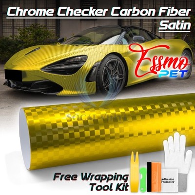 ESSMO PET Chrome Checker Carbon Fiber Satin Gold Vinyl Wrap Film Decal Sticker