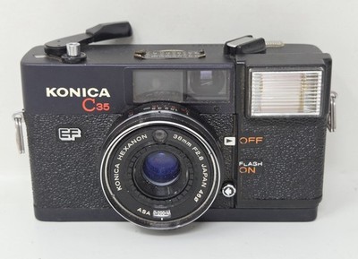 Untested Konica C35 EF 35mm Film Camera w/ Case - Hexanon 38mm f/2.8 Lens