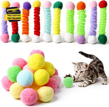 30 Pcs Cat Pom Pom Balls,1.2 Inch Soft Cats Puff Ball Toys with 12 Fabric Cat Sp