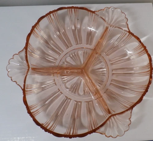 Vintage Depression Glass 7 in Pink Divided 3 Section Candy - Relish Dish - Mint