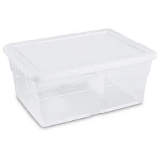 Sterilite 16 Quart Clear Storage Tote with White Lid 16-3/4" x 11-7/8" x 7" Lot