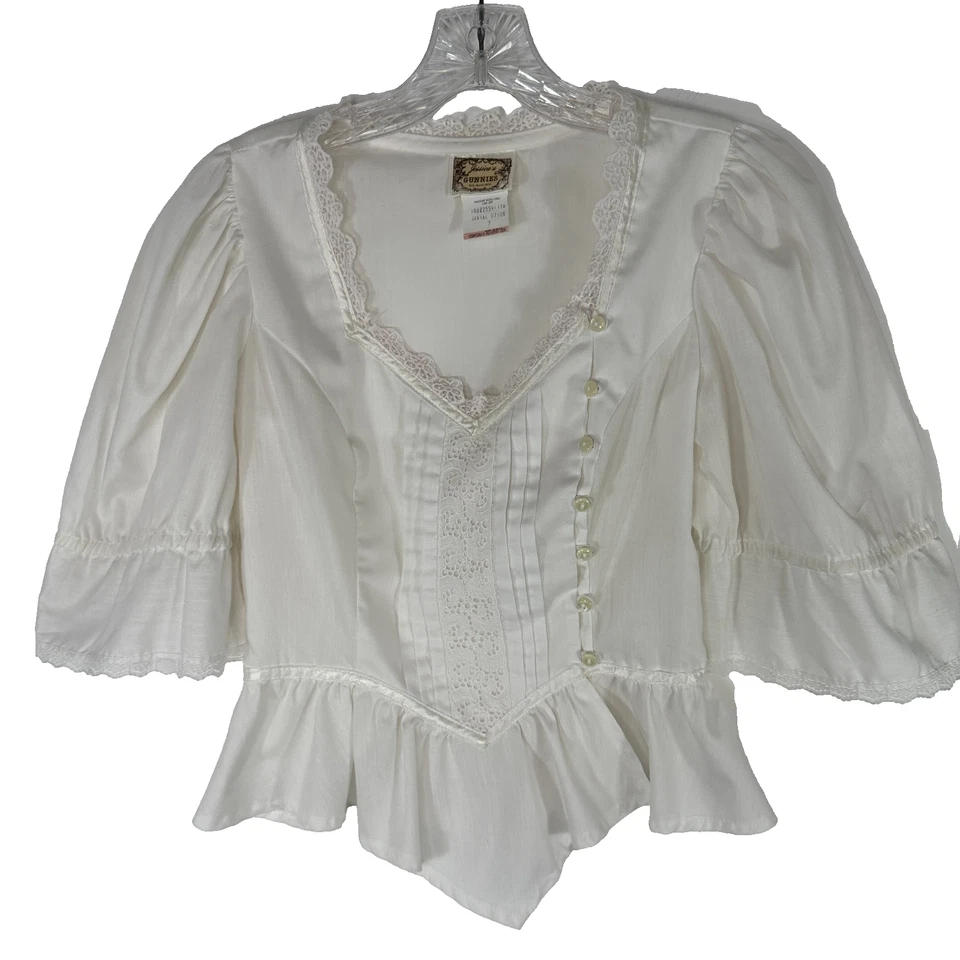 Blusa blanca Cottage Core vintage años 70 Jessica's Gunnie's San Francisco talla 7 Foto 3 de 4