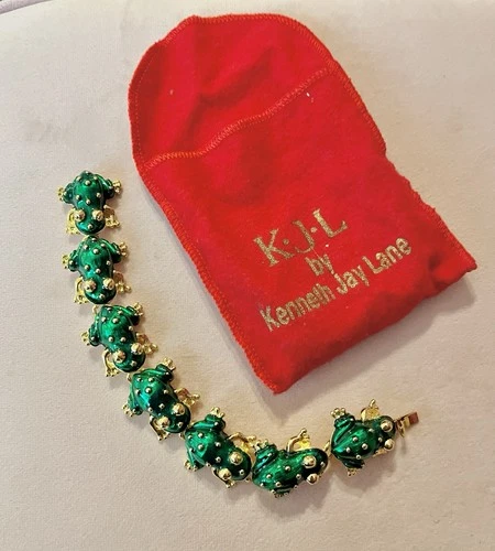 KJL Kenneth Jay Lane Vintage Frog Bracelet Costume Gold Tone Jewelry 1990s