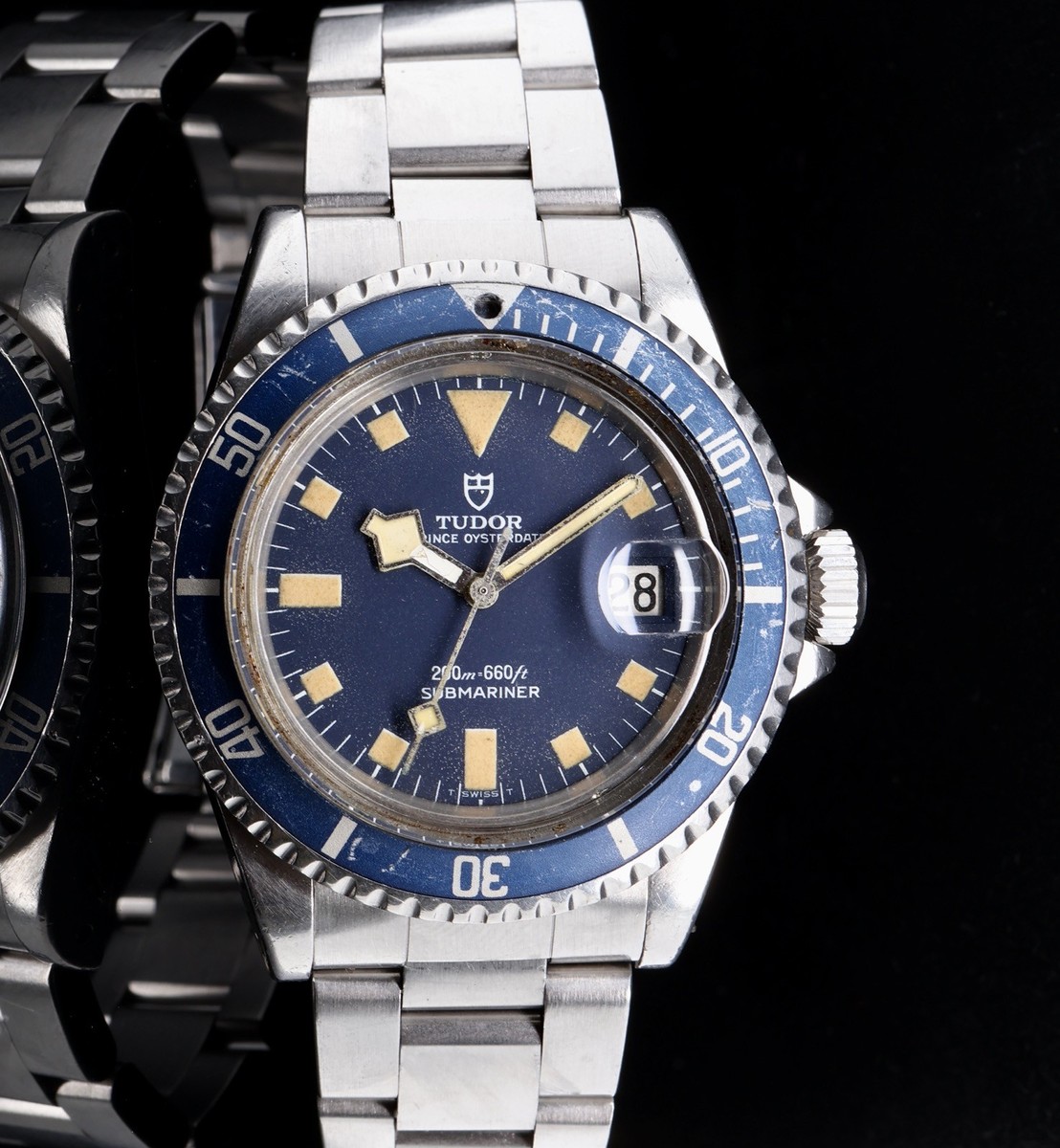 Vintage 1980 Tudor Submariner Blue Snowflake Date Watch + Papers