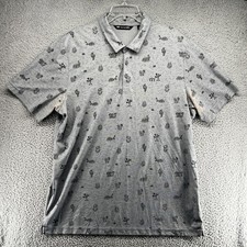 Travis Mathew Polo Shirt Mens 2XL Gray Cactus Print Golf Pima Cotton Performance
