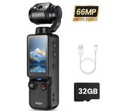 Black Portable 2.5K Vlogging Camera with 180&deg; Rotating Lens, Pocket Body Black