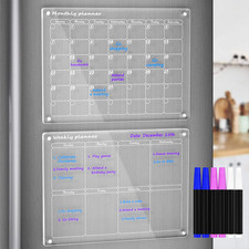 Acrylic Magnetic Monthly and Weekly Calendar for Fridge, Clear Set of 2 Dry Eras