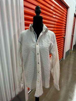 Blue by Pronto Uomo Mens Large White Textured Stripe Long Sleeve Shirt