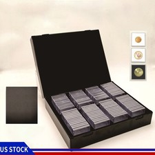 100Pcs Square Clear Coin Capsule Holder Collection Box Case Container Adjustable