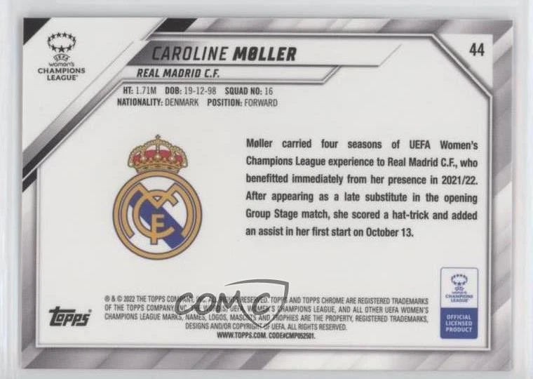 2021 Topps Chrome UEFA Women's Champions League Caroline Moller Møller Rookie RC - Image 2 of 2