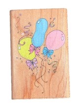 Bowtied Balloons Confetti Retro Design Birthday Party Occasion Wood Rubber Stamp