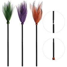 Jmkcoz 3 Pcs Halloween Witch Broom Plastic Green, Purple, Orange