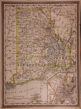 1883 Map of Rhode Island - Railroads, Counties, Towns ~ (11x14)