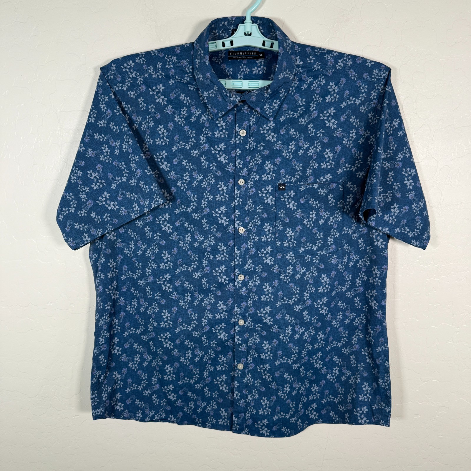 FILA Camicia Fish Hippies Uomo XL Blu Rowe Performance Bottoni Elasticizzata Floreale