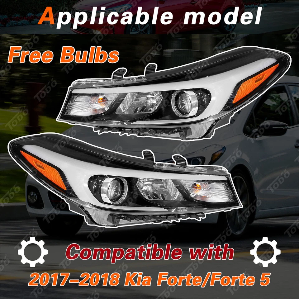 For 2017 2018 Kia Forte5 Forte Sedan Headlight Halogen Driver Passenger w/Blubs - Imagem 3 de 4