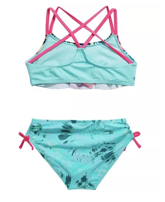 Nuevo con etiquetas Traje de baño para niña talla 12 azul rosa mosaico mandala pieza de bikini rompiendo ondas Foto 2 de 4