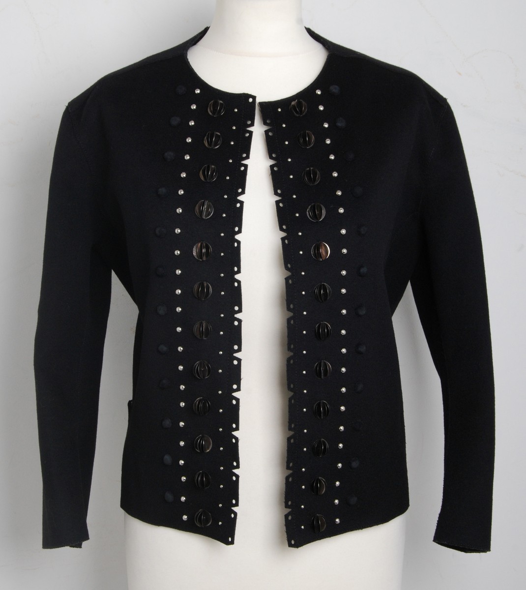 Loewe Women Black Jacket Wool Blend Solid Studded Long Sleeve 