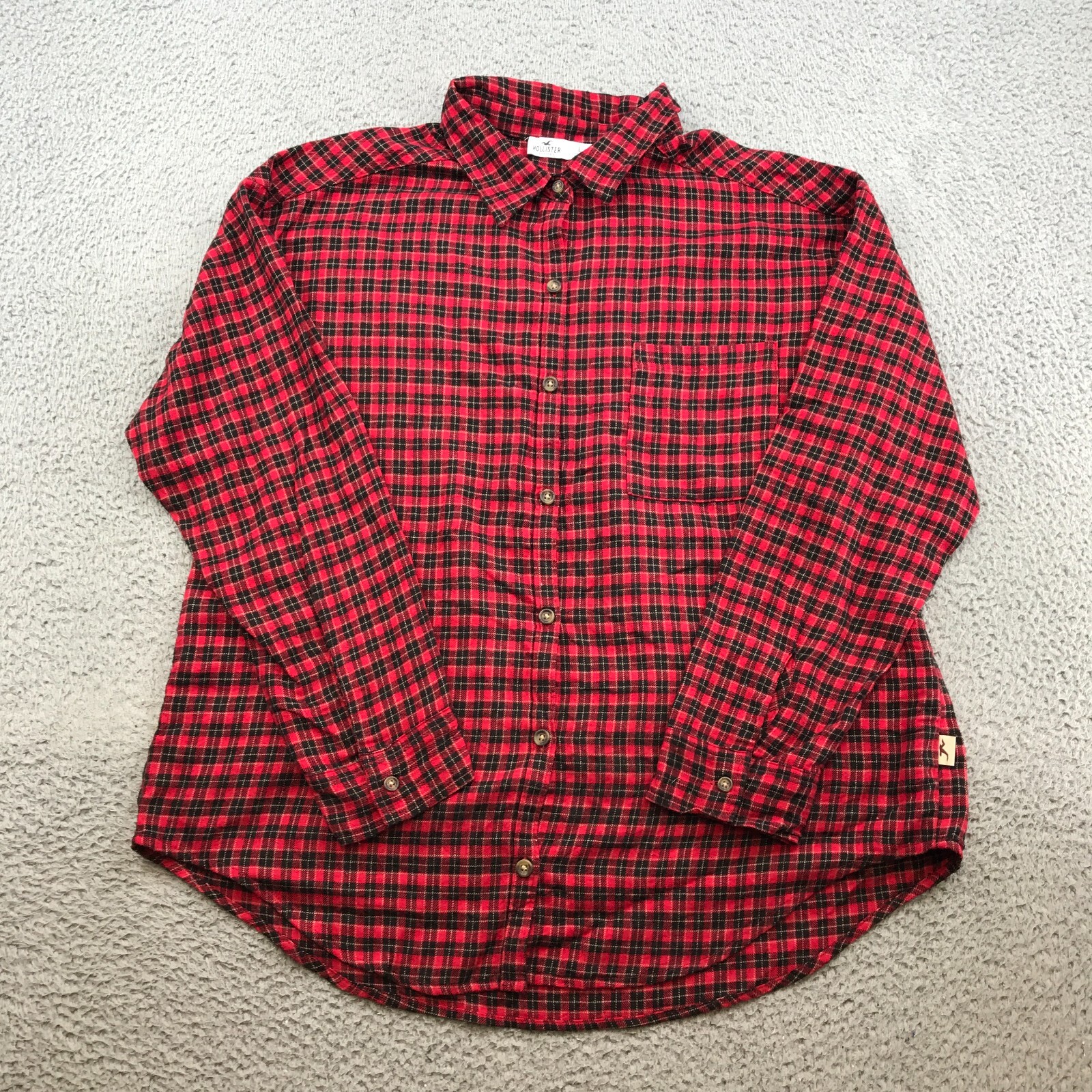Hollister Flannel Shirt Adult Large Red Check Button Up Long Sleeve 47468-image