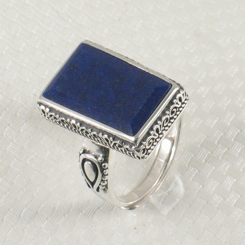 Solid Sterling Silver .925 Natural Blue 10X17mm Lapis Lazuli Solitaire Ring TPJ - Picture 13 of 17