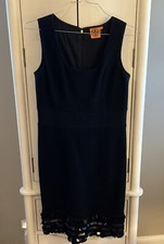 Tory Burch Black Tea Length Cocktail Dress Boiled Wool Sequin Trim Size Small