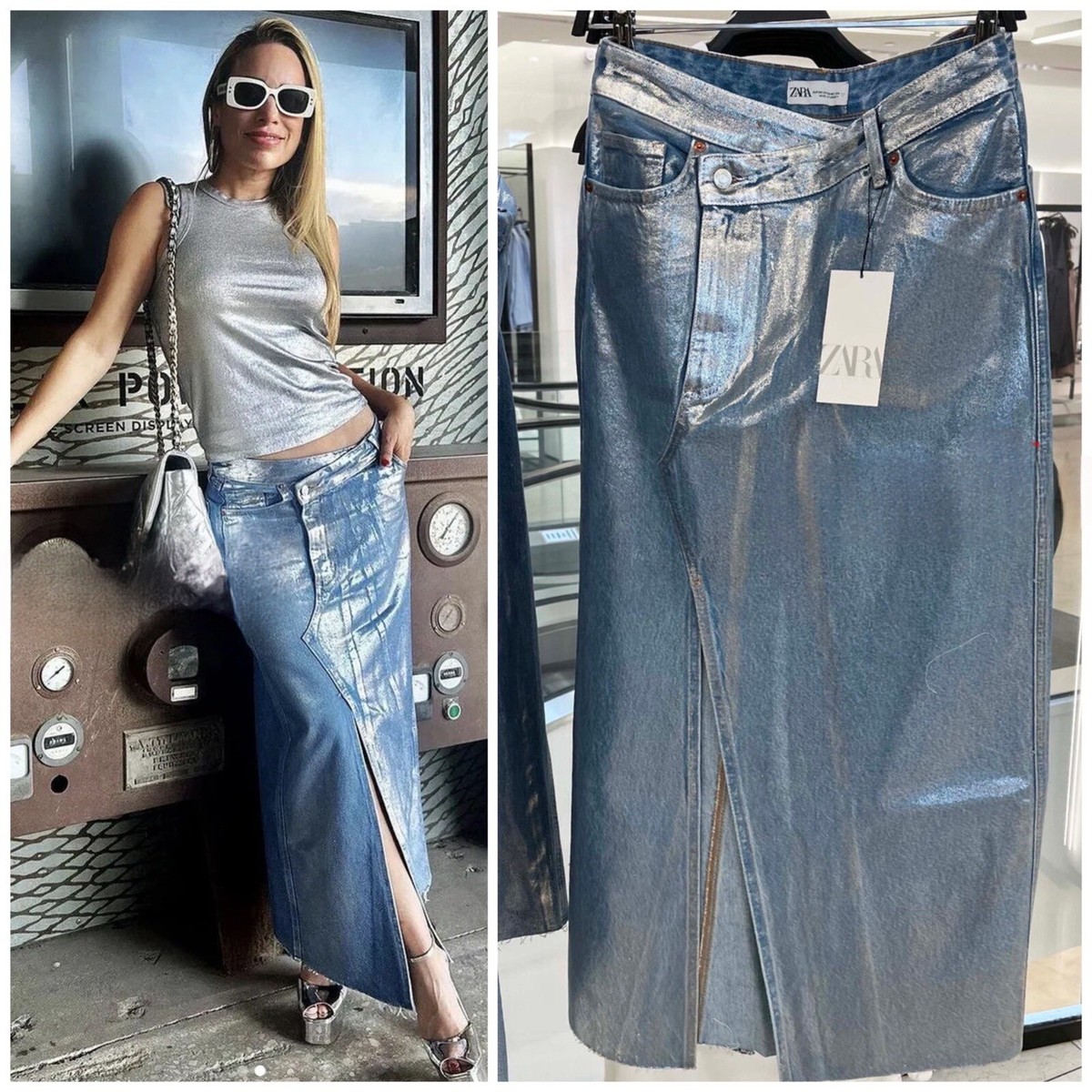 ZARA TRF METALLIC DENIM ASYMMETRIC SKIRT NWT XS M | eBay ZARA TRF METALLIC DENIM ASYMMETRIC SKIRT NWT XS M | eBay