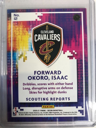 2020-21 Panini Recon Isaac Okoro RC #12 Scouting Reports Cavaliers - Imagen 2 de 3