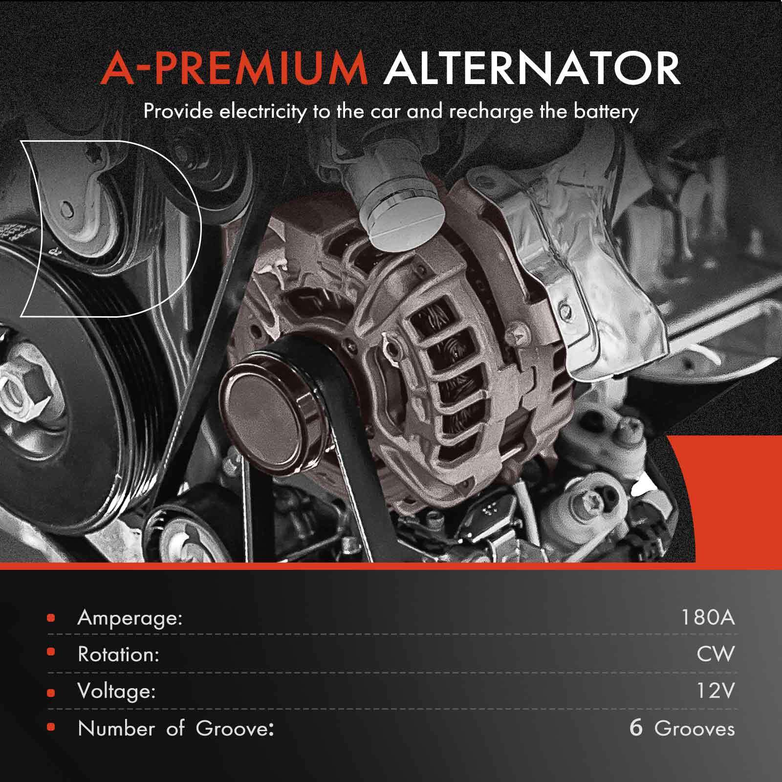 A-Premium Alternator for Mercedes-Benz SLS AMG 11-15 V8 6.3L 180A CW 6-Groove