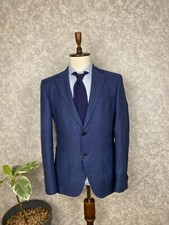 Hugo Boss Dark Blue Textured Half Lined Wool Blazer 40,EU 50