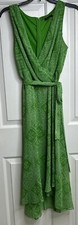 TOMMY HILFIGER Women's 8 Midi Faux Wrap Dress Tie Belt Green Lightweight EASTER