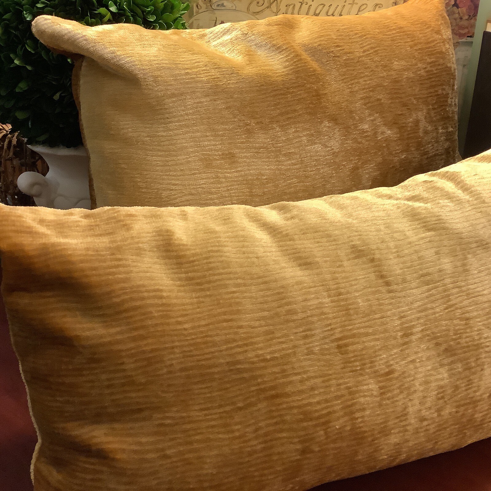 (2) Pier 1 Imports19 X 10 Bolster PillowsVelvet/RibbedGolden Yellow