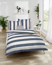 Kaeppel Mako Satin Bettwäsche 2tlg 135x200 cm College marine blau Streifen