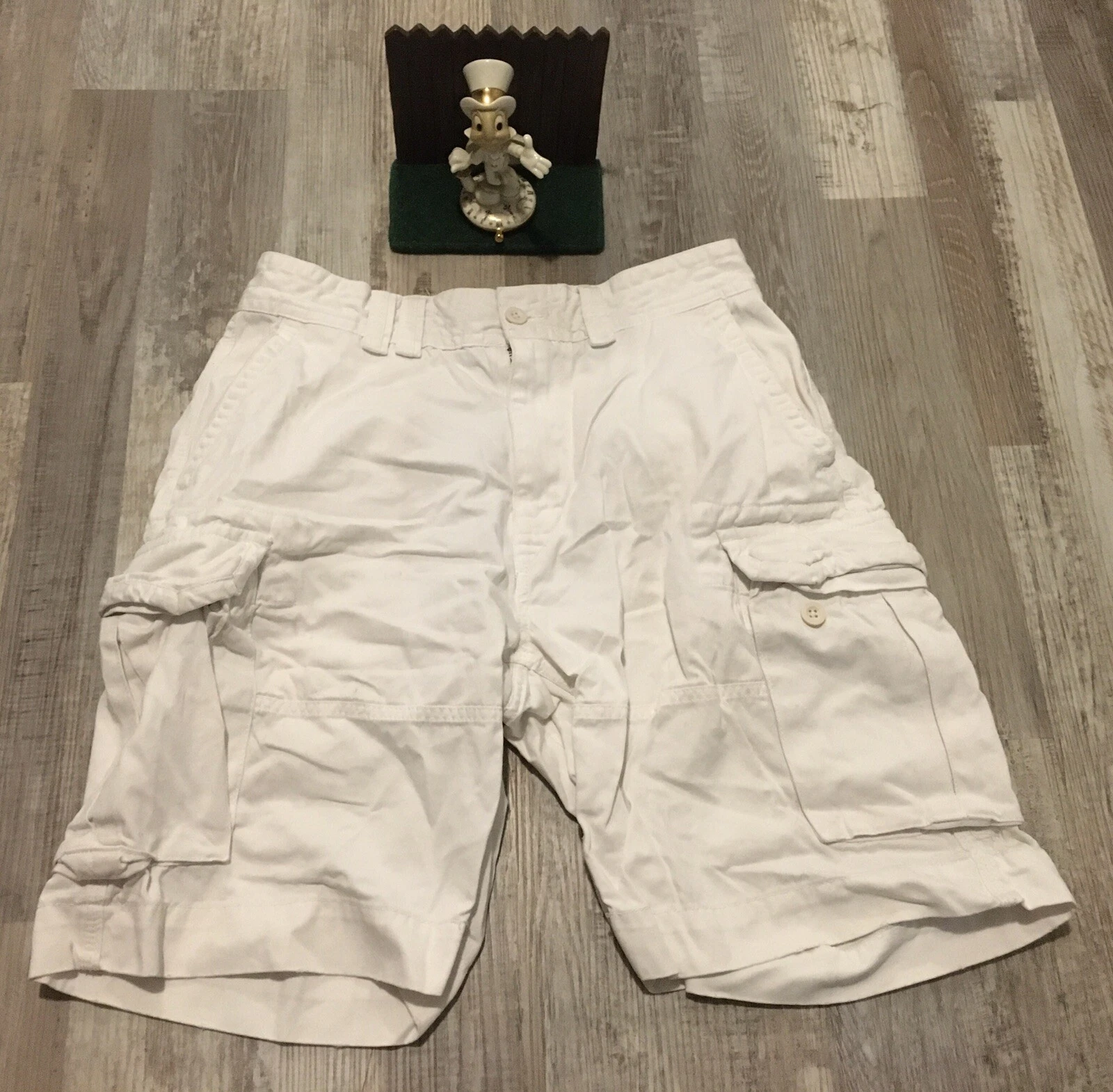 Polo Ralph Lauren White CLASSIC FIT Cargo Shorts Flat Front Size 33 100% Cotton
