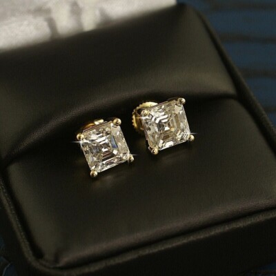 Ct Asscher Cut VS Lab Grown Diamond 4-Prong Set Stud Earrings
