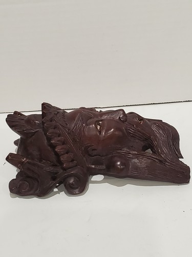 VTG Wooden Carved Chinese Wall Hanging Mask - Emperor & Devil Dogs / Dragons - Picture 5 of 12