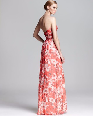 NEW AMSALE Amore Print Silk Chiffon DRESS GOWN SIZE 12 $370 CORAL BRIDESMAID  | eBay