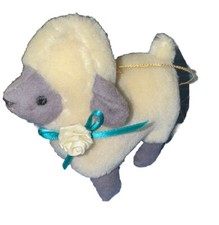 Vintage 1987 Dakin 3.5  Lamb Sheep Plush Ornament Grey Face /Hooves W/ Flower