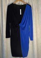 Soncy Low Neck Blue Black Faux Wrap Dress L/2