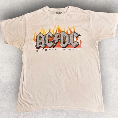 AC/DC Shirt Adult Large White Highway To Hell Fire T-shirt Graphic