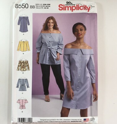 Simplicity 8550 schulterfreies Shirt Top Träger Kleid Damen neu ungeschnittenes Muster