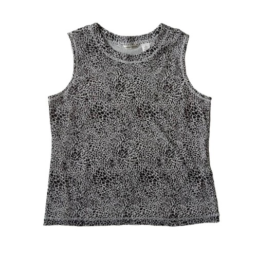 Camicetta smanicata trasparente Laura Ashley bianca e nera fantasia animalier donna grande
