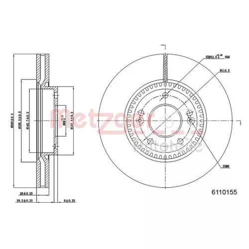 2x Bremsscheibe METZGER 6110155 passend für HYUNDAI KIA - Bild 1 von 2