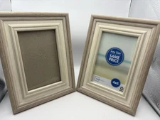 2 Plastic Picture Frames New Beige Faux Wood