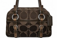 Coach Bonnie Satchel Signature Brown Canvas  Leather Satchel / with Key Chain