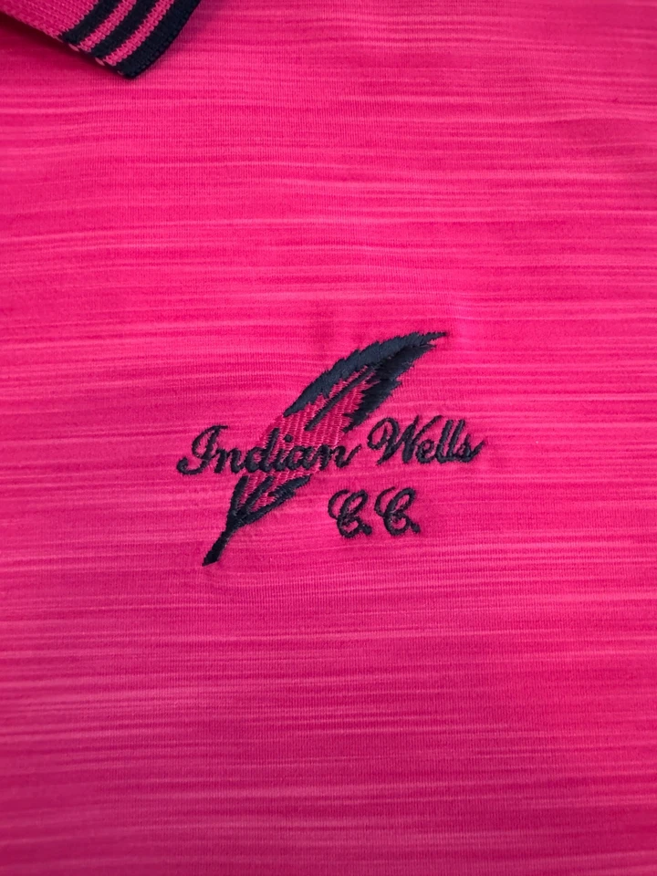 Polo de golf Adidas rosa con Indian Wells Country Club en logotipo Ca talla XL ¡BONITO! Foto 2 de 4