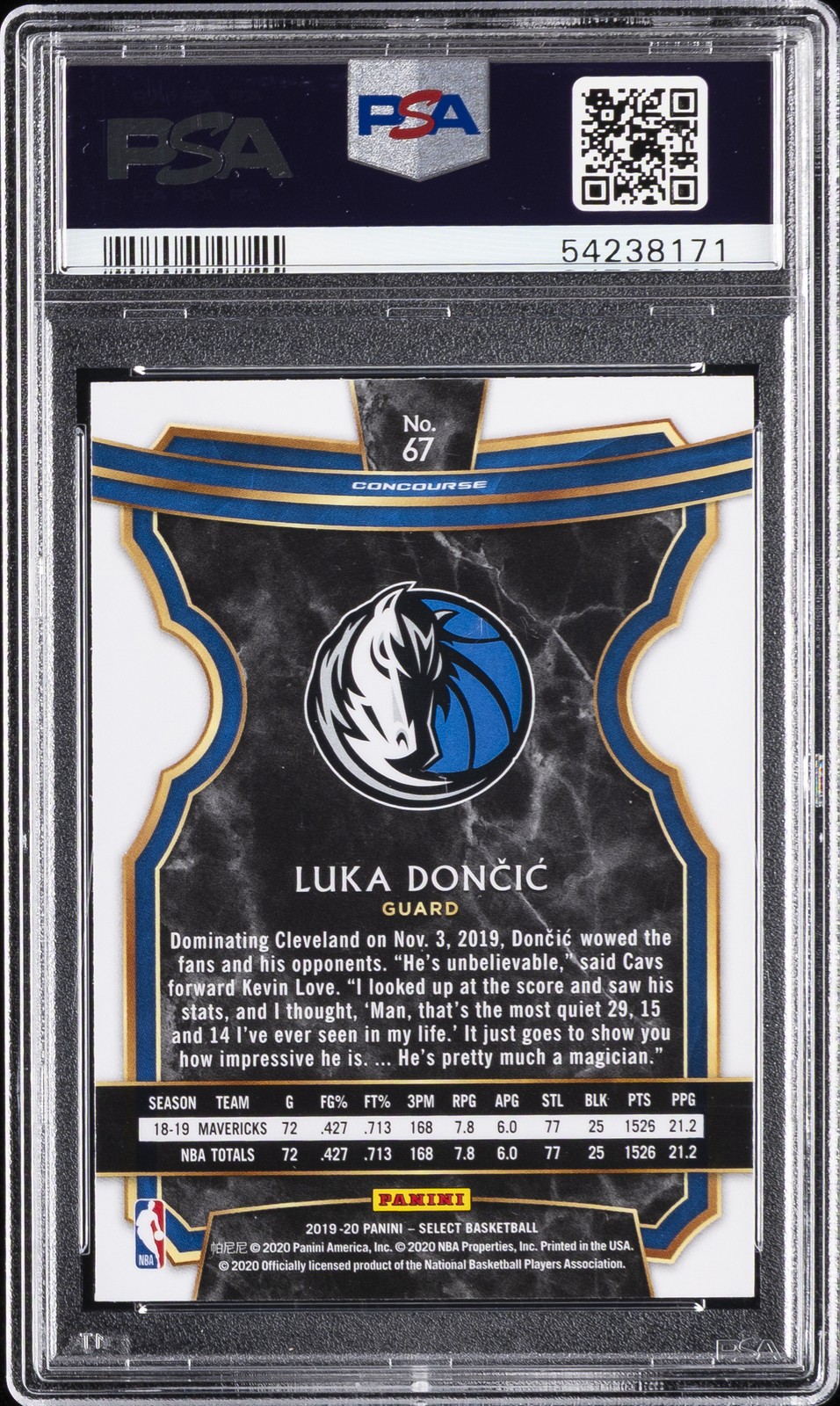 2019 PANINI SELECT #67 LUKA DONCIC PSA 10 view 2