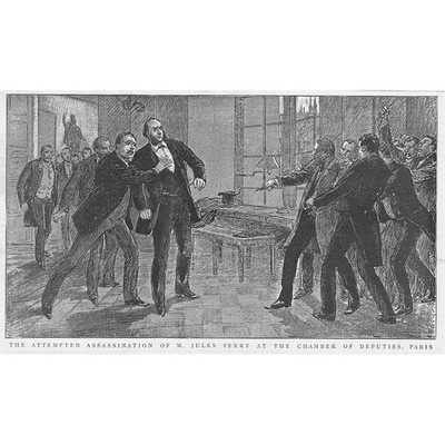 Attentatsversuch auf Jules Ferry in der Abgeordnetenkammer Antikdruck 1887