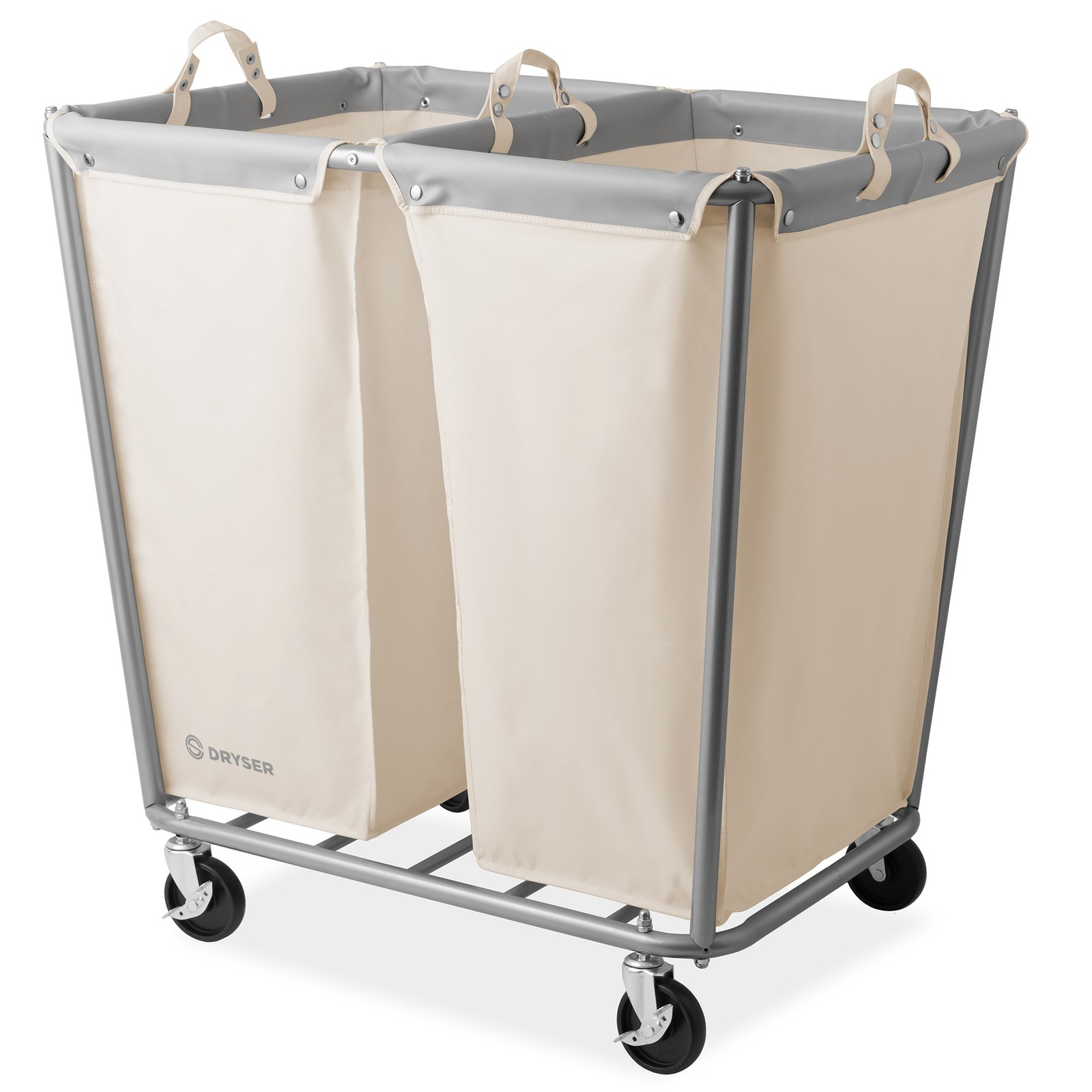 Commercial Heavy Duty Divided Rolling Canvas Bin Laundry Hamper on Wheels, White