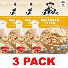 QUAKER Bananas Cream Instant Oatmeal Whole Grain Oats - 8.4 oz Box 3 PACK