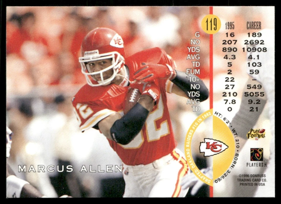 1996 Leaf Marcus Allen #119 - Image 2 of 2