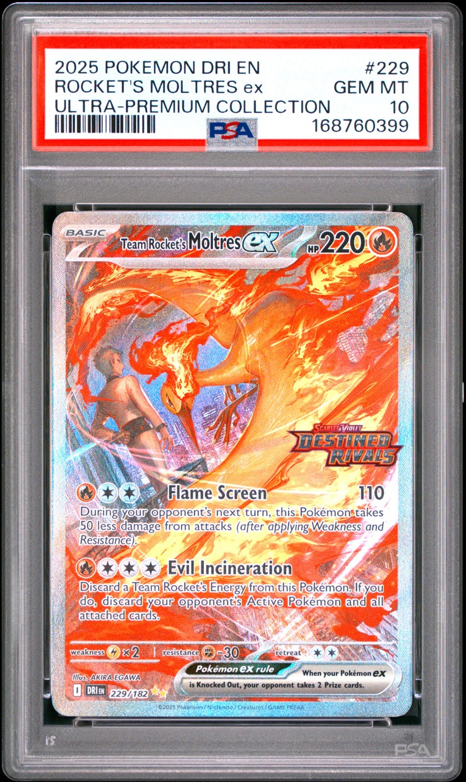 Pokemon Destined Rivals Rocket's Moltres EX Ultra Premium #229 PSA 10 GEM MINT
